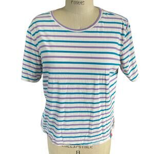 KULE The Modern Short Sleeve Tee in Cream/Purple/Blue Stripe Size XL X-Large